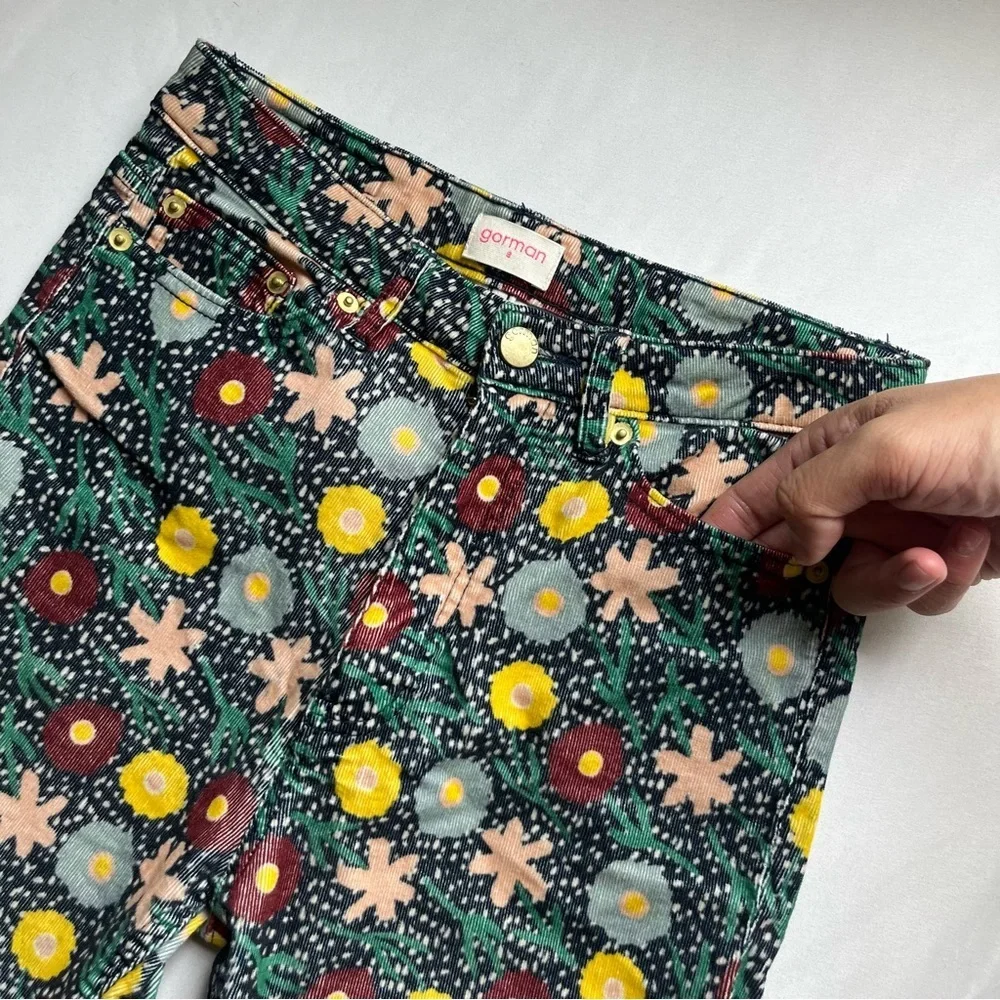 GORMAN black green multicolor floral corduroy slim‎ leg cropped pants